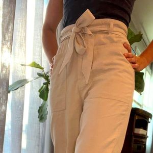 Zara Paperbag High Waist Pants in creamy tan, size XS